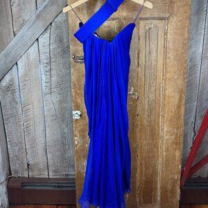 Alexander McQueen Blue Strapless Silk Dress with Belt Size 40